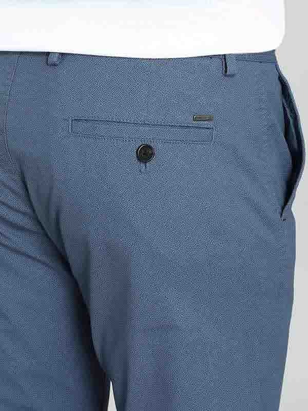 Indian Terrain Men's Slim Fit Self Design Blue Trousers